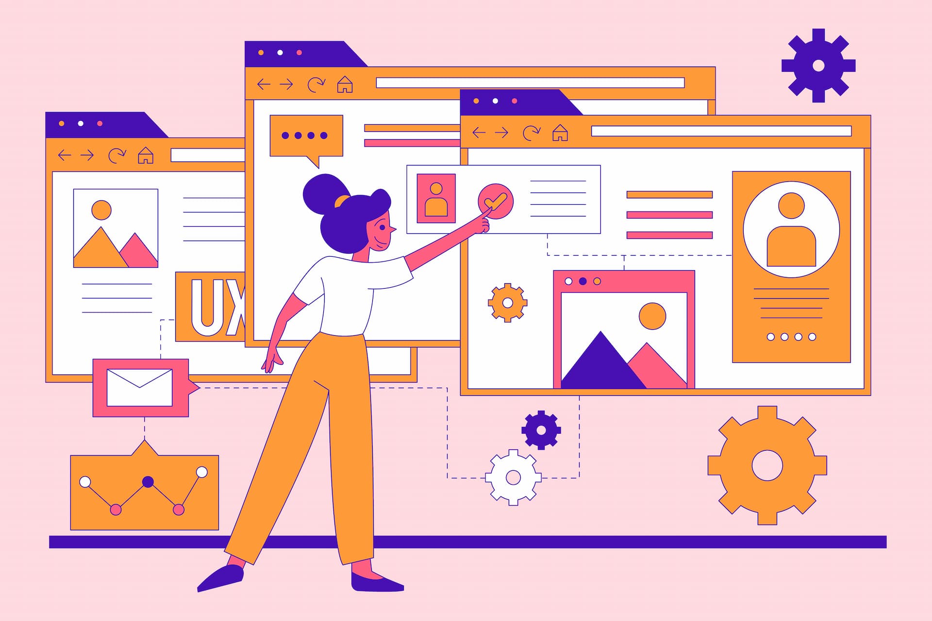 A web designer collaborates on a website layout, illustrating web design services, SEO optimization, and branding strategy for a digital marketing agency focusing on e-commerce solutions and lead generation.