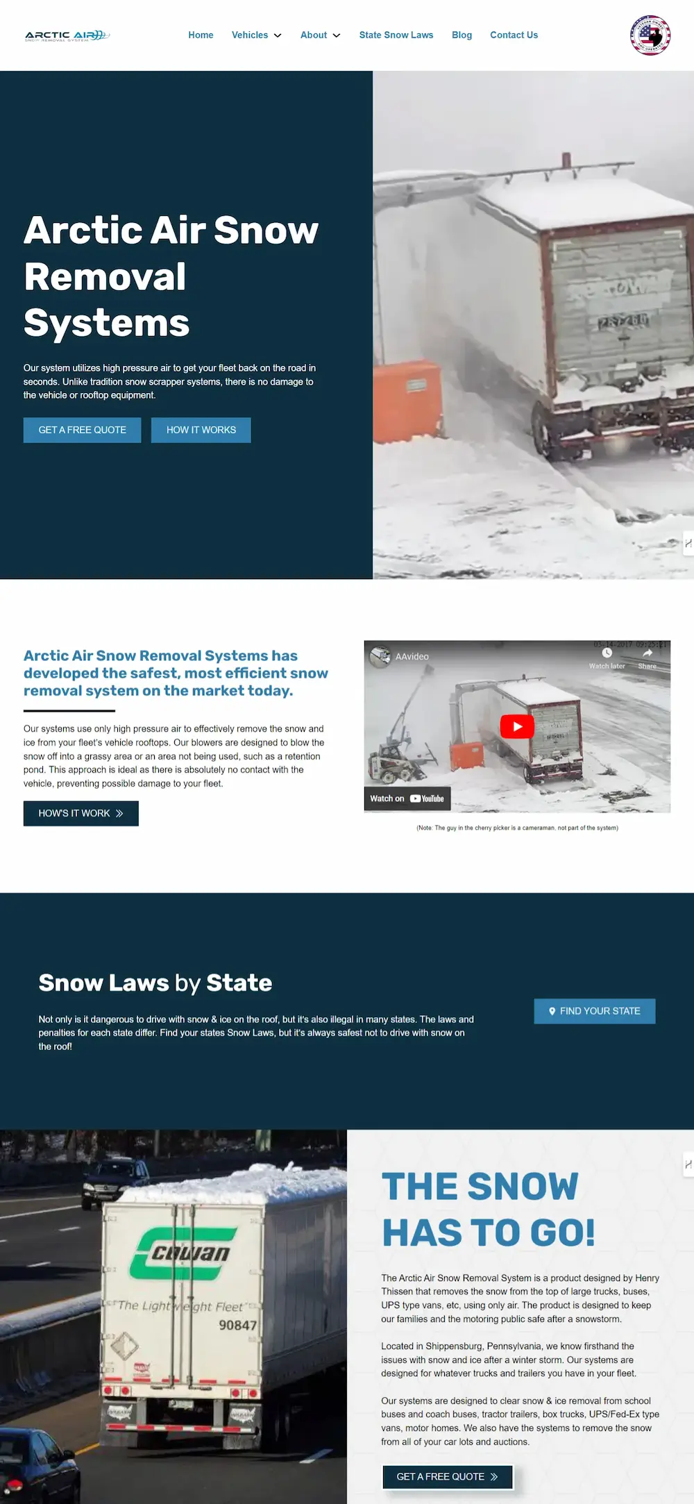 Discover the revamped Arctic Air Snow Removal Systems webpage, featuring enhanced product information, engaging snow removal videos, and updated state snow laws. Explore our optimized site to generate leads after redesign with convenient call-to-action buttons for quotes and more details.