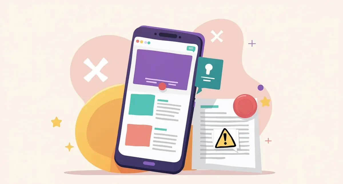 Illustration of a phone showing a shrunken desktop site with a warning sign