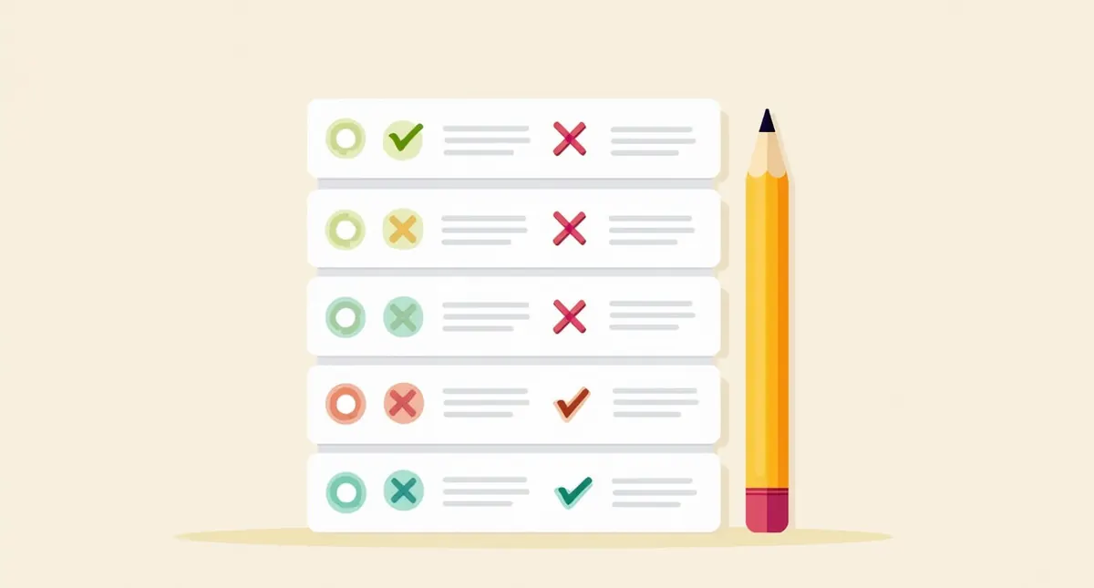 Illustration of a nine-row scorecard with green checks and red marks