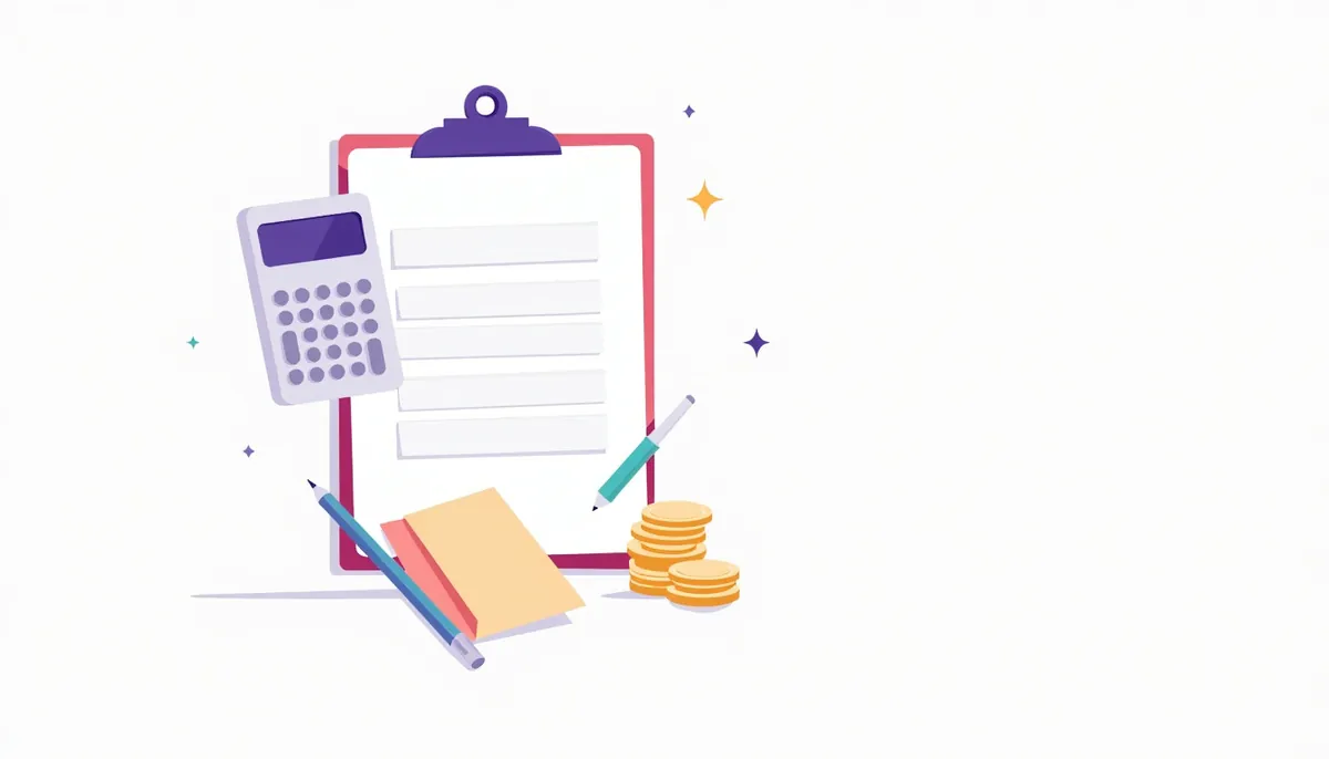 Affordable Ai Automation For Small Business: Start Free 4 Illustration of a clipboard, calculator and coins for a cost worksheet