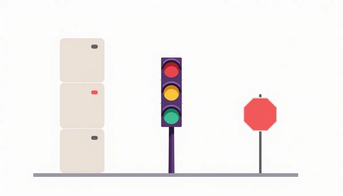 Illustration of a traffic light showing which tasks are safe to automate, which need review and which to keep human