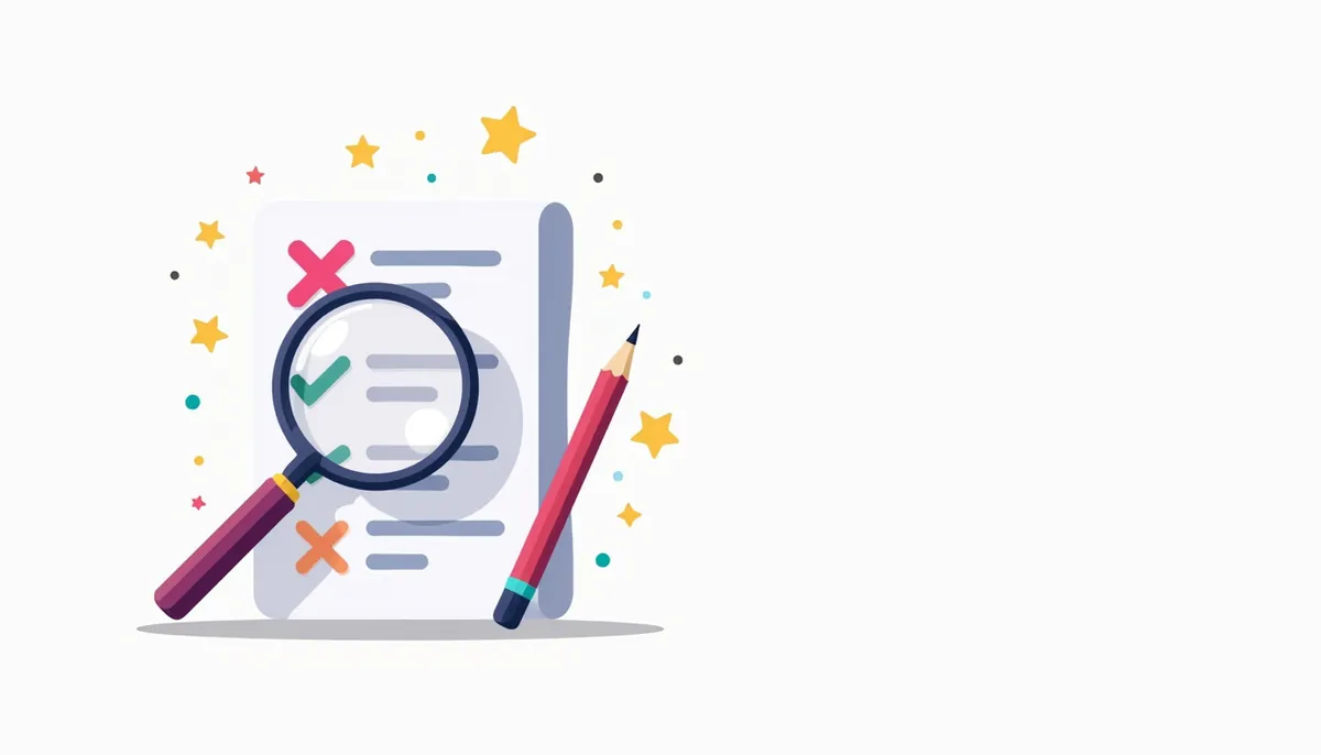 12 Ai Tips For Small Business Owners Short On Time 2 Illustration of a magnifying glass checking a document with a check mark and a cross