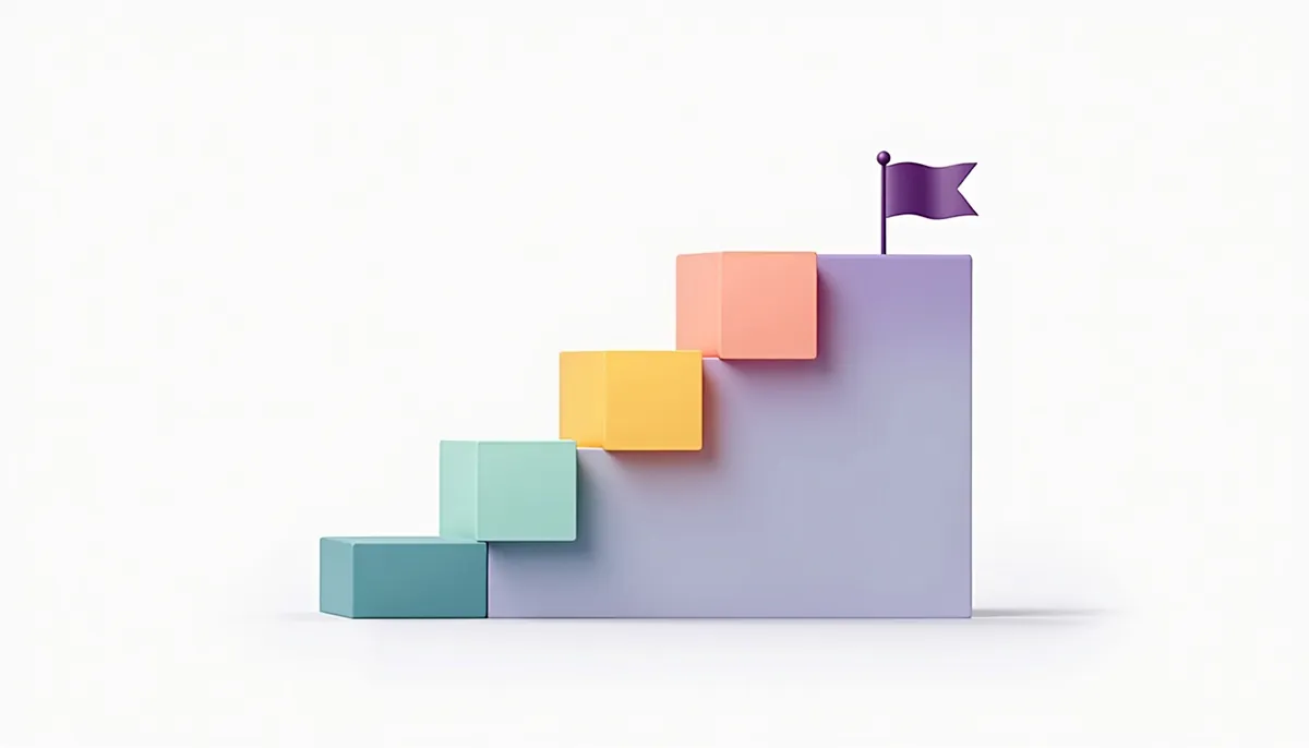 Illustration of a staircase of blocks climbing to a flag, showing a step-by-step first week