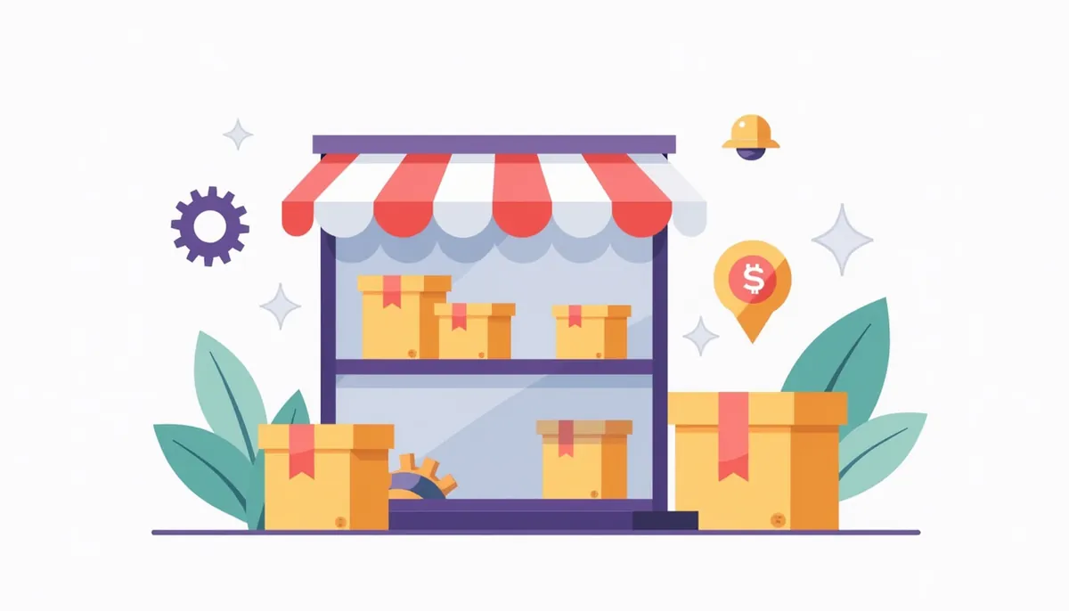 Illustration of a shop shelf with a nearly empty box and a restock bell
