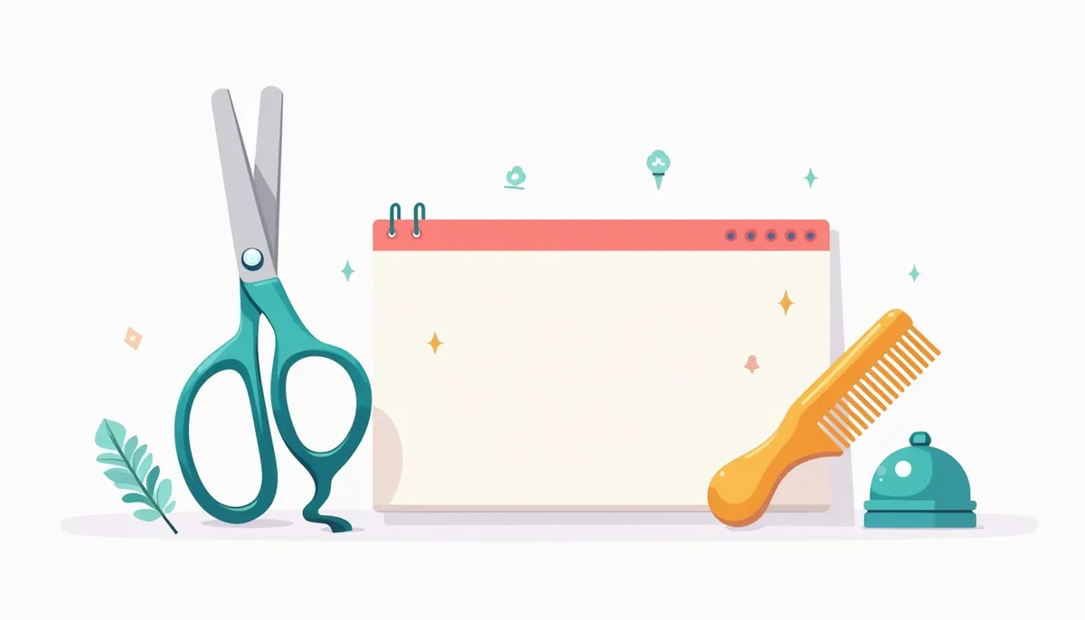 Illustration of scissors, a comb and a reminder bell for appointment reminders