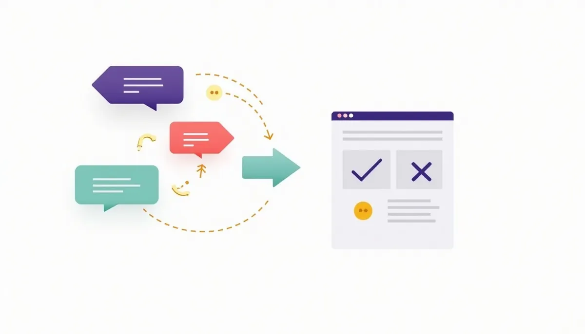 Illustration of customer questions turning into one helpful web page