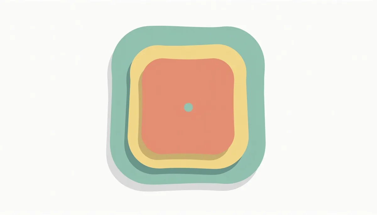 Illustration of three nested squares getting smaller toward a dot at the center