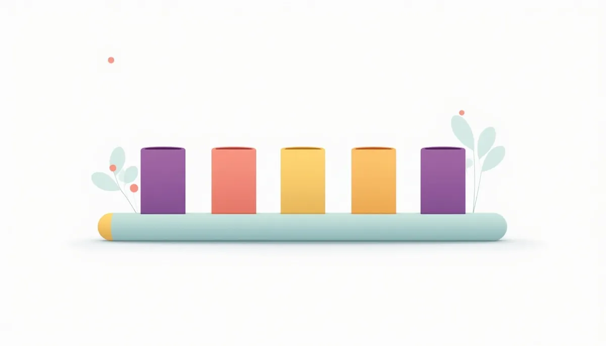 Illustration of a row of five colored columns standing on a long belt