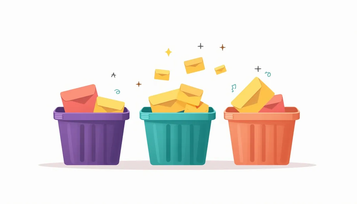 Illustration of three colored baskets holding envelopes