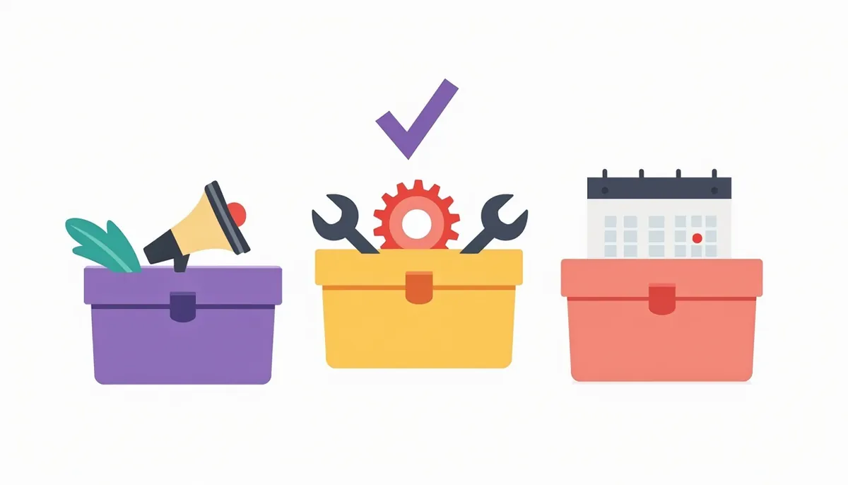 Email Marketing For Small Business: A 30-Day Start Plan 2 Illustration of three toolboxes representing email platform choices