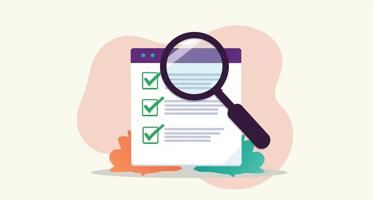 Illustration of a magnifying glass over a webpage with a checklist