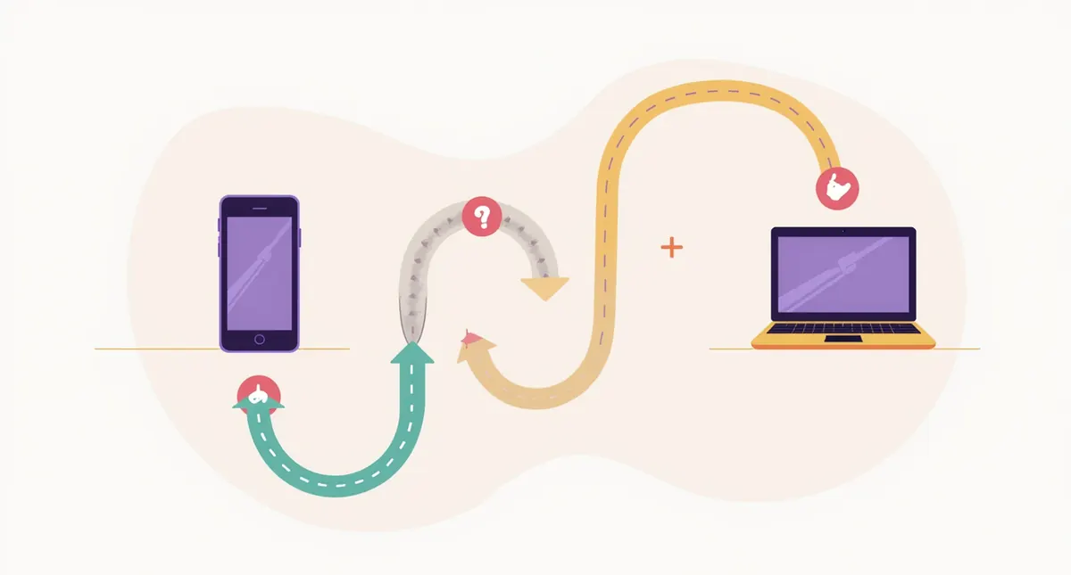 How Responsive Design Improves User Experience (7 Fixes) 3 Illustration of a path connecting a phone and a laptop with checkpoints