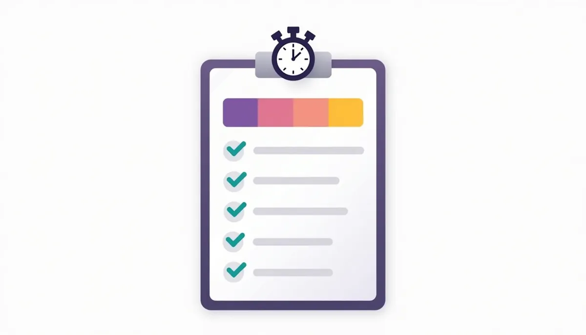 Illustration of a clipboard with a stopwatch and bars for a weekly time audit