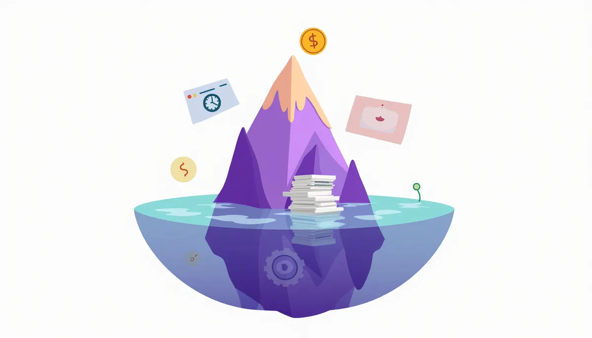 Illustration of an iceberg showing small visible savings and larger hidden costs below