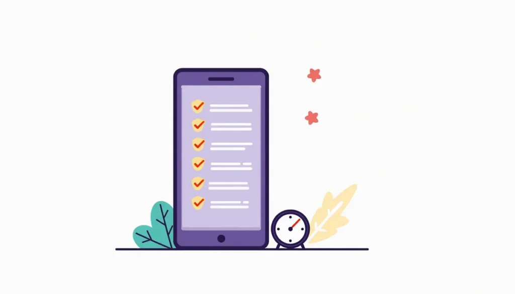 Illustration of a phone with a nine-item checklist