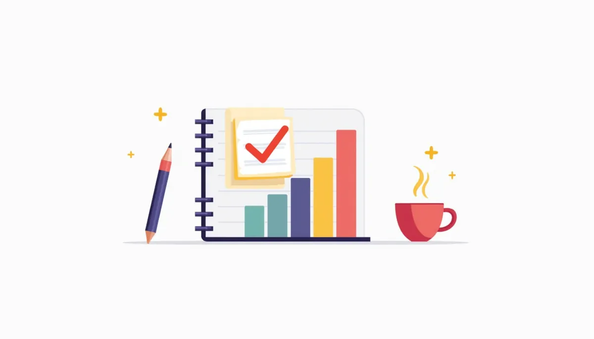 9 Social Media Tips For Small Business To Use This Week 4 Illustration of a notebook and chart for a weekly review
