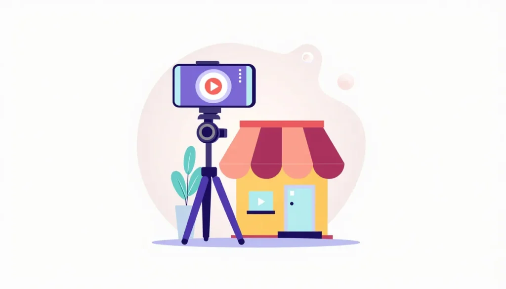 Illustration of a phone on a tripod filming a small business