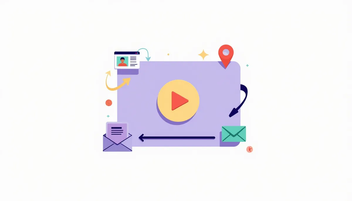 Video Marketing For Small Business: 7 Videos To Film First 3 Illustration of one video shared to a website, a map listing, a phone feed and an email