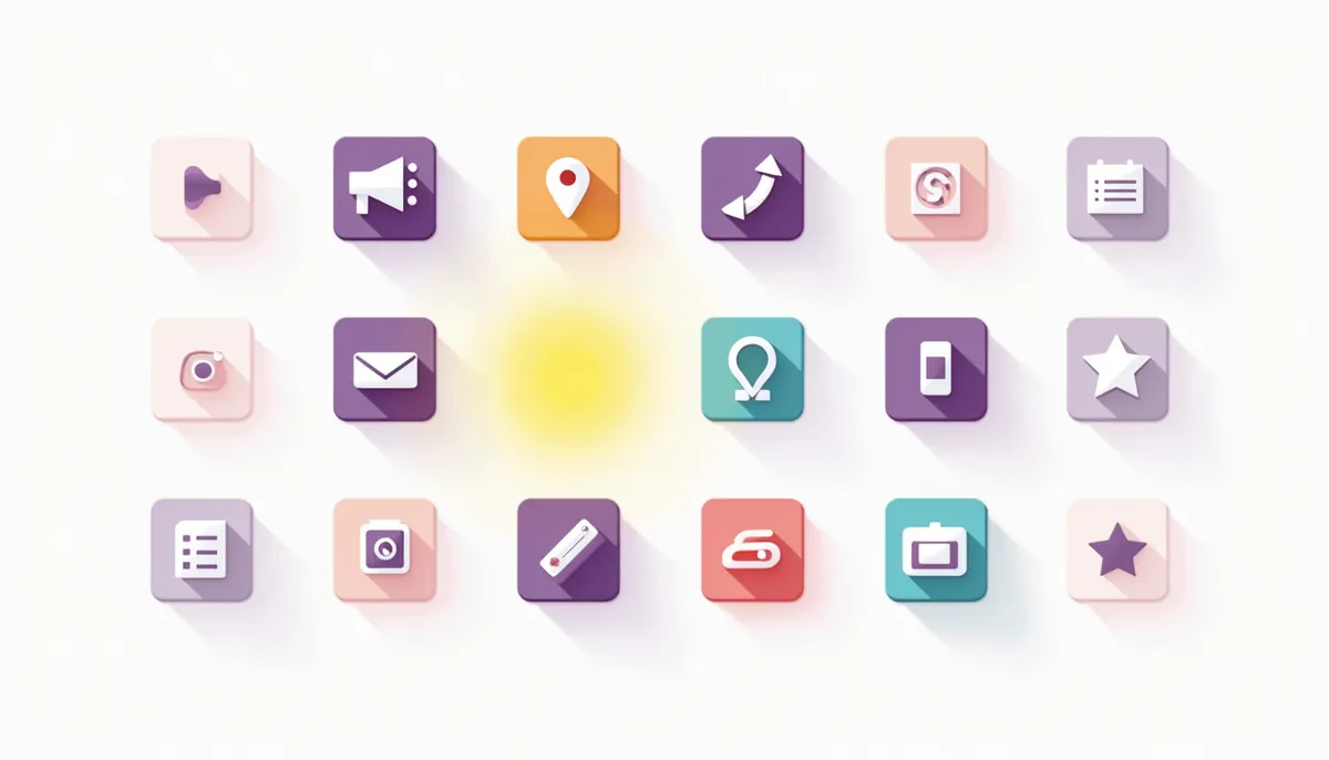 Illustration of a grid of marketing icons with one highlighted