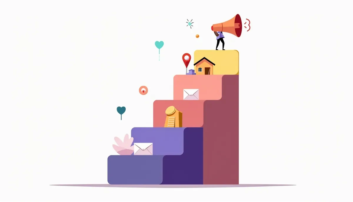 Illustration of marketing steps from foundation to reach