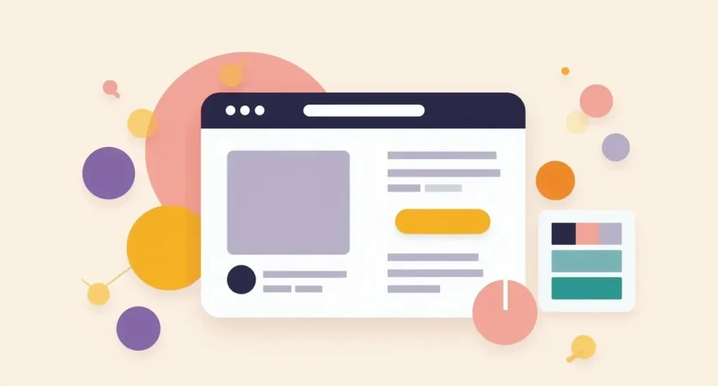 Illustration of a tidy website mockup with a color palette and font swatches