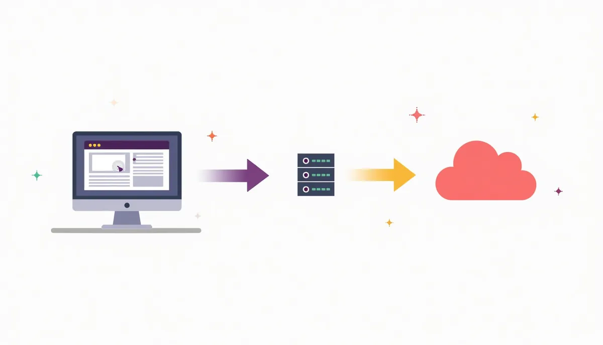 Website Maintenance For Small Business: The Full Routine, Before Something Breaks 3 Illustration of a website copied to a separate server and then to offsite cloud storage