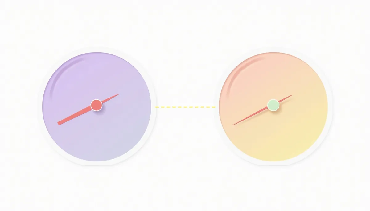 Illustration of two gauges showing different ai adoption rates in two surveys